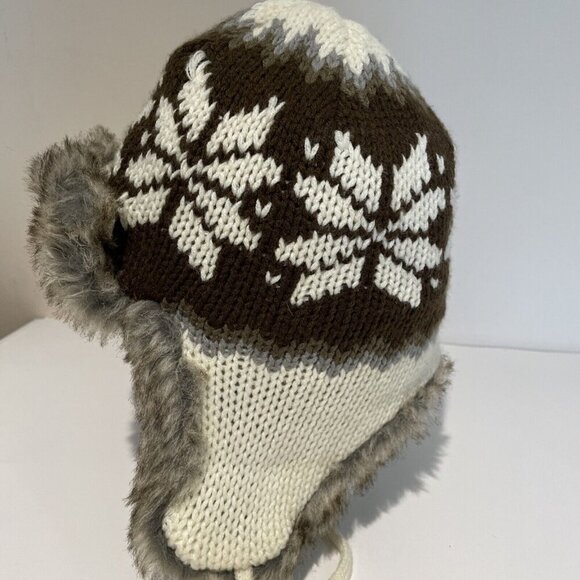 Urban Pipeline Trapper Hat Cap Brown Faux Fur Knit Insulated Snowflake Adult - Picture 6 of 12